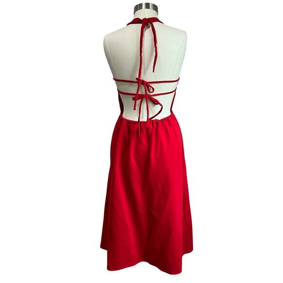 DRA Anthropologie Dress Halter Backless Skater Red Dress Size Small - Picture 3 of 7